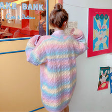 Load image into Gallery viewer, Rainbow Knitted Cardigan Women Autumn winter Sweet Kawaii Sweater Coat Female long Korean Button Down Cardigan Fall 2020 Women