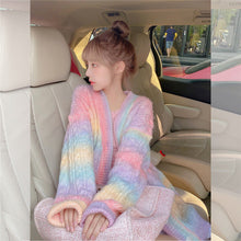 Load image into Gallery viewer, Rainbow Knitted Cardigan Women Autumn winter Sweet Kawaii Sweater Coat Female long Korean Button Down Cardigan Fall 2020 Women