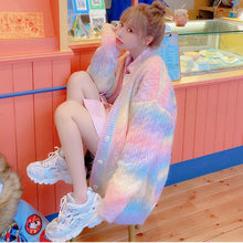 Load image into Gallery viewer, Rainbow Knitted Cardigan Women Autumn winter Sweet Kawaii Sweater Coat Female long Korean Button Down Cardigan Fall 2020 Women