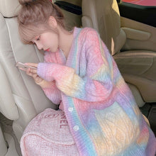 Load image into Gallery viewer, Rainbow Knitted Cardigan Women Autumn winter Sweet Kawaii Sweater Coat Female long Korean Button Down Cardigan Fall 2020 Women