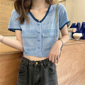 Real Price Real Shot Gentle Sweet Short Top Hollow out