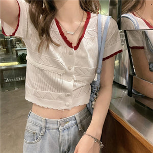 Real Price Real Shot Gentle Sweet Short Top Hollow out