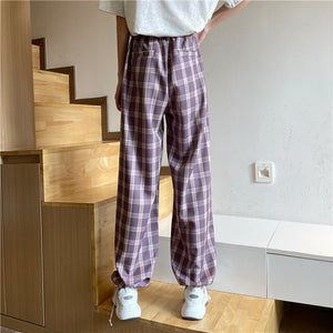 Real Shot 2021 Autumn Plaid High Waist Wide Leg Pants Women's Pants