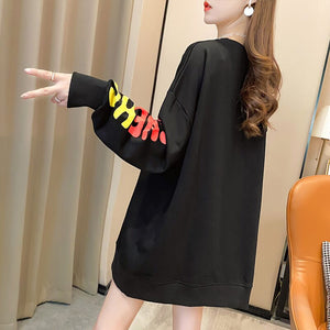 Real Shot Autumn Loose Large Size Mid-Length Pullover Round Neck 2021 Fashion Korean Hoodies Oversize Loose Causal Pullover Tops