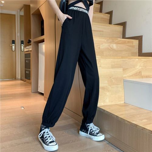 Real Shot Autumn New Loose Tappered Casual Pants for Women 2021 Korean Fashion High Waist Sport Trousers