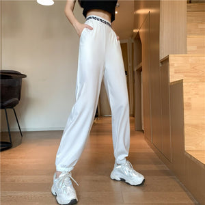 Real Shot Autumn New Loose Tappered Casual Pants for Women 2021 Korean Fashion High Waist Sport Trousers