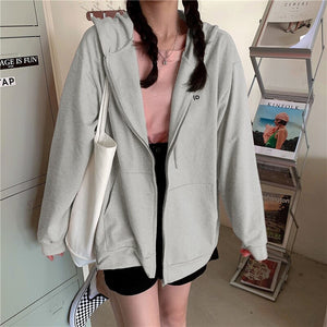 Real Shot Korean Style Loose Versatile Hooded Zipper Sweater