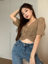 Load image into Gallery viewer, Real Shot Summer Ice Silk V-neck Cardigan Knitted Short Sleeve Set