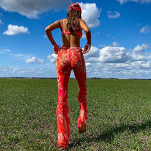 Load image into Gallery viewer, Red 2021 Summer Two Piece Set Crop Top Spaghetti Strap And Wide Leg Pants Women Set Print Casual Outfits