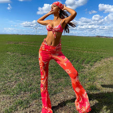 Load image into Gallery viewer, Red 2021 Summer Two Piece Set Crop Top Spaghetti Strap And Wide Leg Pants Women Set Print Casual Outfits