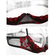 Load image into Gallery viewer, Red Embroidery Lace Bra Panty Lingerie Set Sexy Underwear Woman Open Crotch Panties Thin Cup Flower Set Lenceria Encaje