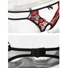 Load image into Gallery viewer, Red Embroidery Lace Bra Panty Lingerie Set Sexy Underwear Woman Open Crotch Panties Thin Cup Flower Set Lenceria Encaje