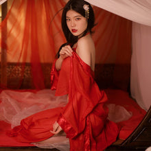Load image into Gallery viewer, Red Lingerie Sexy Classical Gauze Bellyband Nightgown Set Bride Women Pijamas Dress Nightdress with T-thong Sleepwear Entice Set