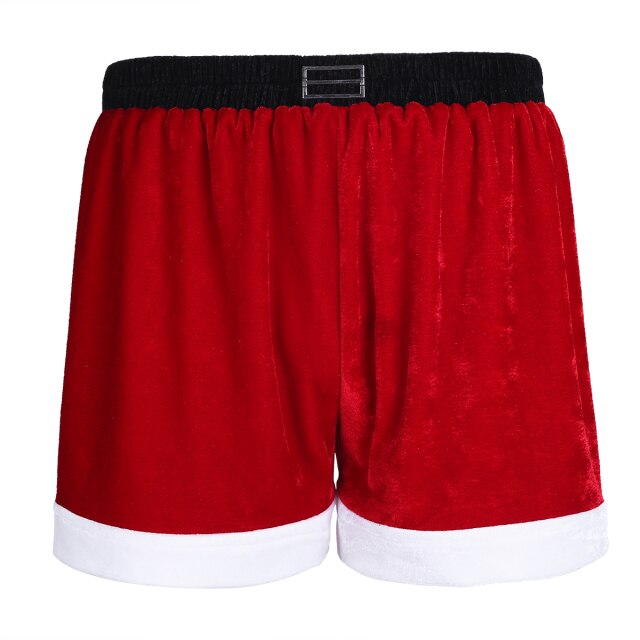 Red Mens Novelty Santa Claus Loose Casual Boxer Shorts Flannel Belt Pattern Christmas Santa Cosplay Costume Underwear Panties