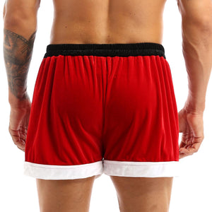 Red Mens Novelty Santa Claus Loose Casual Boxer Shorts Flannel Belt Pattern Christmas Santa Cosplay Costume Underwear Panties