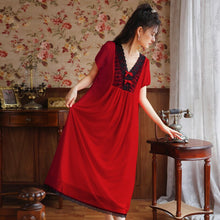 Load image into Gallery viewer, Red Vintage Nightgowns Palace Nighty Women Lace Bow Sexy Hot Erotic Bridesmaids Long Nightwear Elegant Homewear Sleeping Dress