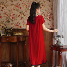 Load image into Gallery viewer, Red Vintage Nightgowns Palace Nighty Women Lace Bow Sexy Hot Erotic Bridesmaids Long Nightwear Elegant Homewear Sleeping Dress