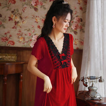 Load image into Gallery viewer, Red Vintage Nightgowns Palace Nighty Women Lace Bow Sexy Hot Erotic Bridesmaids Long Nightwear Elegant Homewear Sleeping Dress