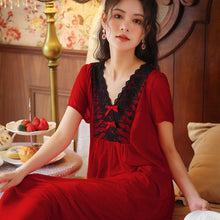 Load image into Gallery viewer, Red Vintage Nightgowns Palace Nighty Women Lace Bow Sexy Hot Erotic Bridesmaids Long Nightwear Elegant Homewear Sleeping Dress