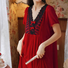 Load image into Gallery viewer, Red Vintage Nightgowns Palace Nighty Women Lace Bow Sexy Hot Erotic Bridesmaids Long Nightwear Elegant Homewear Sleeping Dress