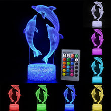 Load image into Gallery viewer, Remote / Touch Control 3D LED Night Light LED Table Desk Lamp Dolphin LED Night Light Color Change 3D LED Light for Kids Gift 30
