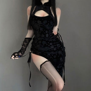 Retro Cheongsam UniformHigh Slit  Chinese Sexy Underwear Lingerie Qipao Dress Female Embroidery Erotic Dresses Costume