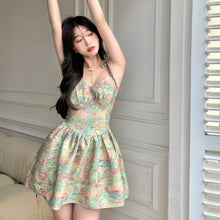 Load image into Gallery viewer, Retro Gentle Style Sweet Floral Spaghetti Strap Dress Women Summer 2021 New Style Jumpsuit Short Dress Waist Puffy Dress