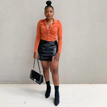 Load image into Gallery viewer, Retro Long Sleeve Crop Tops Women Fashion Vintage Pleated Buttons Lapel Shirts autumn Solid Slim Casual Street T-shirts