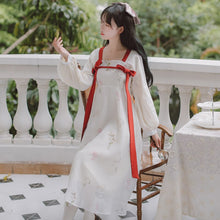 Load image into Gallery viewer, Retro Loose Chiffon Print Dresses Hanfu Women Bowknot Bandage Square Neck Puff Sleeve Chic Vestidos Chinese Style Hanfu Dress