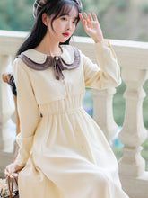 Load image into Gallery viewer, Retro Preppy Style Dress Female Chic Double Layer Doll Collar Cute Vestido Lady Single Breasted Korean Loose Lovely Midi Dress