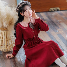 Load image into Gallery viewer, Retro Preppy Style Dress Female Chic Double Layer Doll Collar Cute Vestido Lady Single Breasted Korean Loose Lovely Midi Dress