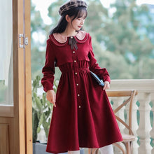 Load image into Gallery viewer, Retro Preppy Style Dress Female Chic Double Layer Doll Collar Cute Vestido Lady Single Breasted Korean Loose Lovely Midi Dress