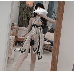 Retro Sexy Night Dress Net Gauze Perspective Temptation Classical Split Hanfu Maid Halloween Outfits for Women Cosplay Lingerie