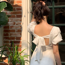 Load image into Gallery viewer, Retro Style French Square Neck Sexy Puff Sleeve Dress Girl Summer Dress Elegant Fairy Woman Prom Dress Pure White dress 2021