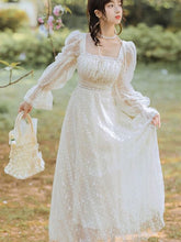 Load image into Gallery viewer, Retro White Lace Fairy Dress Woman Chic Vintage Dot Flare Sleeve Romantic Princess Dresses Vestido Festa Robe Blanche Femme