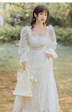 Load image into Gallery viewer, Retro White Lace Fairy Dress Woman Chic Vintage Dot Flare Sleeve Romantic Princess Dresses Vestido Festa Robe Blanche Femme