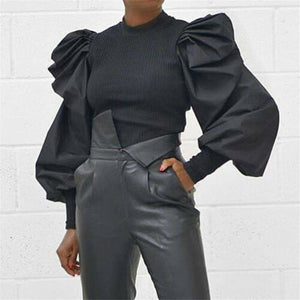 Retro Women Shirts Long Puff Sleeve Blouse 2021 Spring Autumn Fashion Female Blouses Black White Solid Tops Plus Size Clothing