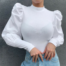 Load image into Gallery viewer, Retro Women Shirts Long Puff Sleeve Blouse 2021 Spring Autumn Fashion Female Blouses Black White Solid Tops Plus Size Clothing