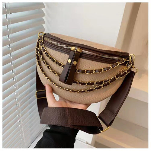 Retro pequena corrente feminina fanny pacote xadrez cintura de couro crossbody sacos peito bolsas designer de luxo feminino cint