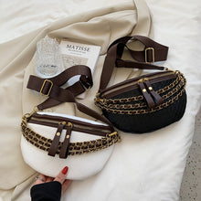 Load image into Gallery viewer, Retro pequena corrente feminina fanny pacote xadrez cintura de couro crossbody sacos peito bolsas designer de luxo feminino cint