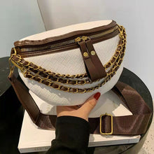 Load image into Gallery viewer, Retro pequena corrente feminina fanny pacote xadrez cintura de couro crossbody sacos peito bolsas designer de luxo feminino cint