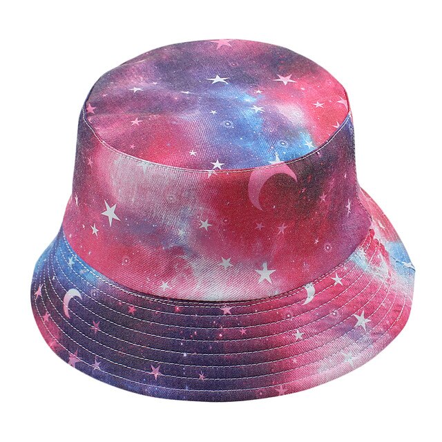 Reversible Bucket Hat Unisex Star Universe Pattern Packable Cap Fisherman Boonie Cap Sunscreen Beach Hats Travel Fashion