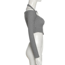 Load image into Gallery viewer, Rhombic Lash Neck Short Women Tops Irregular Slim Long Sleeve T-shirt Tees Hot Sexy Plaid Tops Korean 2022 Streetwear New