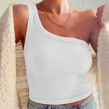Load image into Gallery viewer, Ribbed Knitted Tank Top Summer Women Sexy One Shoulder Backless Sleeveless White Bustier Crop Top Woman Casual Basic Black Tops
