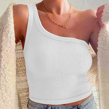 Load image into Gallery viewer, Ribbed Knitted Tank Top Summer Women Sexy One Shoulder Backless Sleeveless White Bustier Crop Top Woman Casual Basic Black Tops