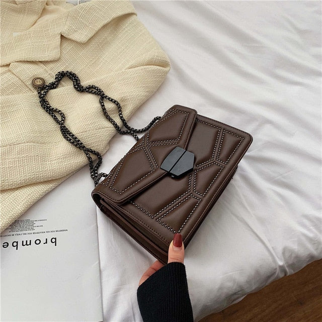 Rivet Chain Brand Designer PU Leather Crossbody Bags For Women 2020 Simple Fashion Shoulder Bag Lady Luxury Small Handbags