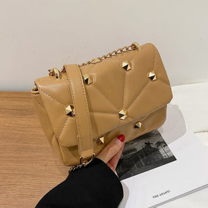 Rivets Pu Leather Brand Flap Crossbody Bags for Women 2021 Winter Designer Chain Shoulder Bag Female Handbags and Purses