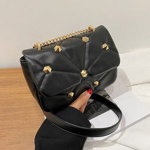 Rivets Pu Leather Brand Flap Crossbody Bags for Women 2021 Winter Designer Chain Shoulder Bag Female Handbags and Purses