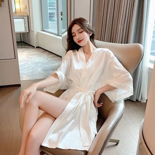 Robe Light Robes For Coverage Pajama Women'S Summer Hot  Sexy Solid Color Bathrobes Silk Loose Korean Version Night Dress Women