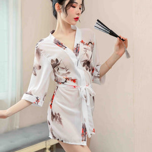 Robes Sexy Printed Floral Lingerie Bathrobe Womens Clothing Sleepwear Kimono Nightie Chiffon Night Wear Shower robe Home Suit